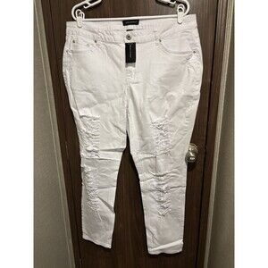 Ashley Stewart All White Distressed Ripped Jeans Size 20 NWT
